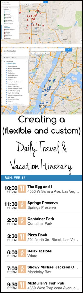 Creating a Daily Travel Itinerary for your Vacation. Use your vacation time efficiently! Plan a customizable (and flexible) daily itinerary for your trip!