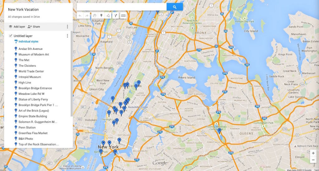 New York Travel Map for planning a daily itinerary