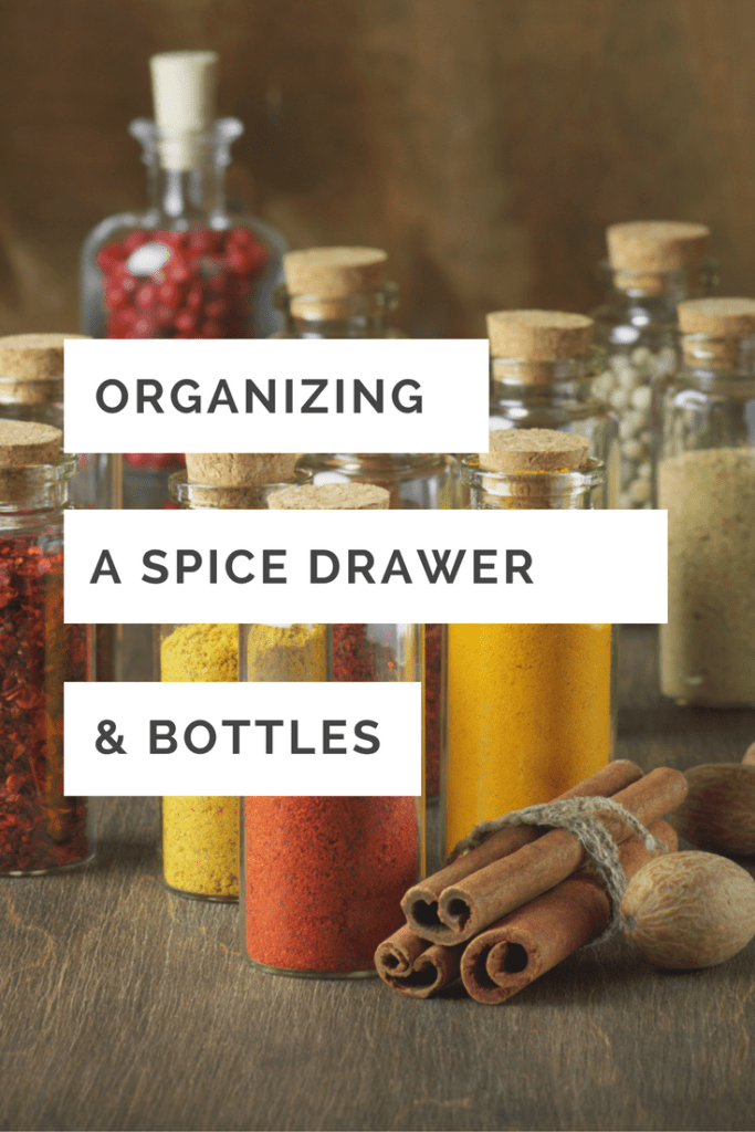 Organizing spice drawer and spice bottles