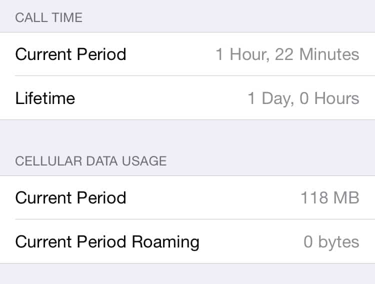 Viewing current data and voice usage on iPhone