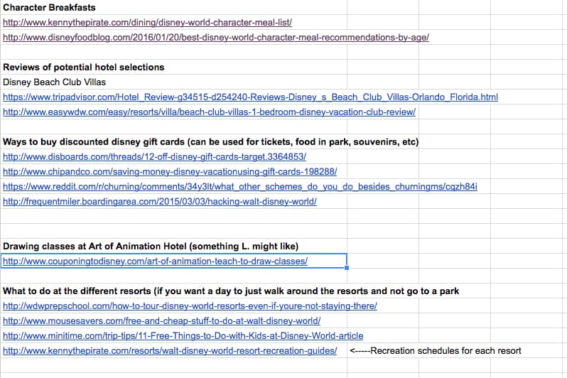 disney planning links