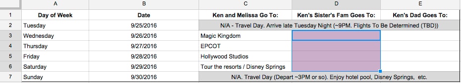 group vacation planning spreadsheet