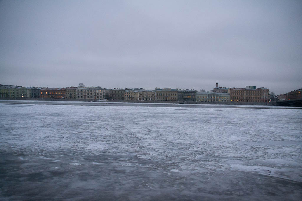 Frozen Neva River in St. Petersburg