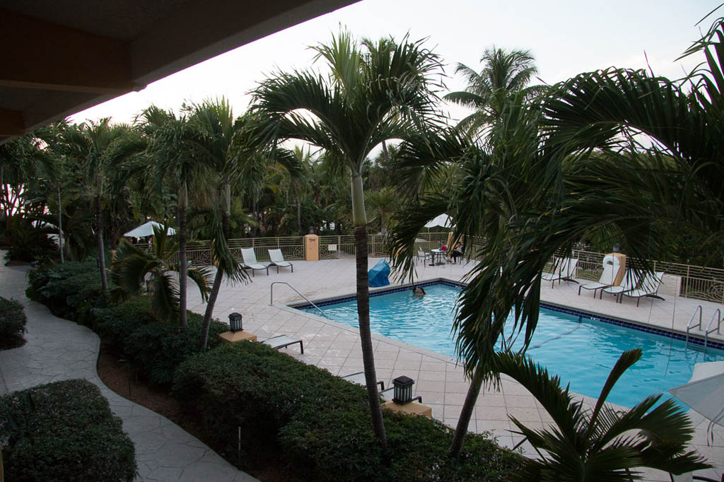 View of pool from hotel room balcony