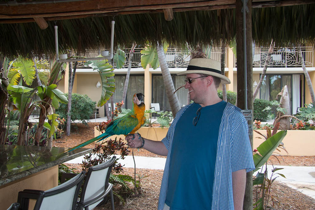 Ken with Parrot at Hampton Inn Key Largo
