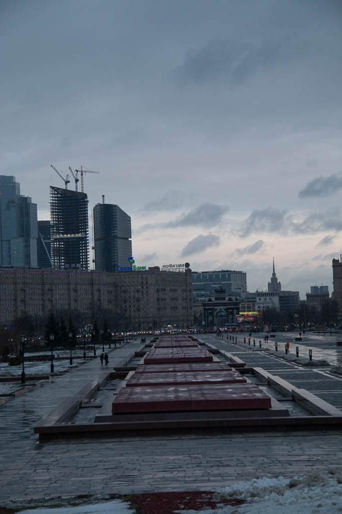 Fountains during Winter at Victory Park in Moscow