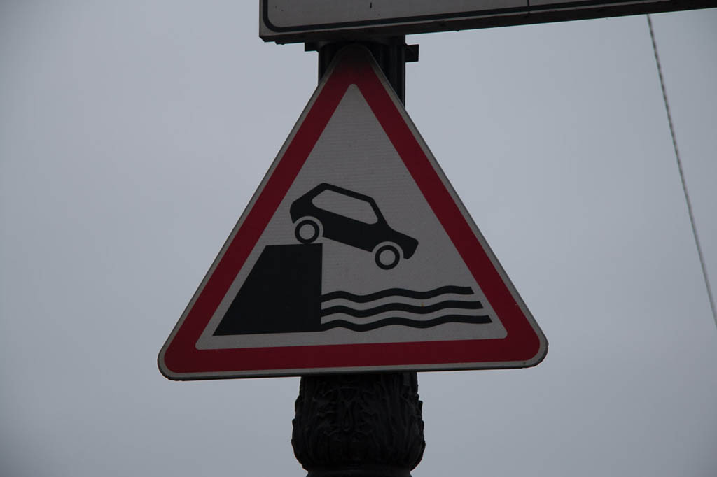Sign that shows don’t drive into river