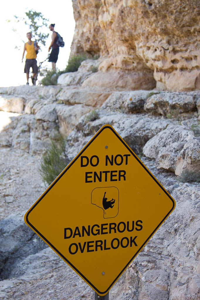 Danger signs along Bright Angel Trail