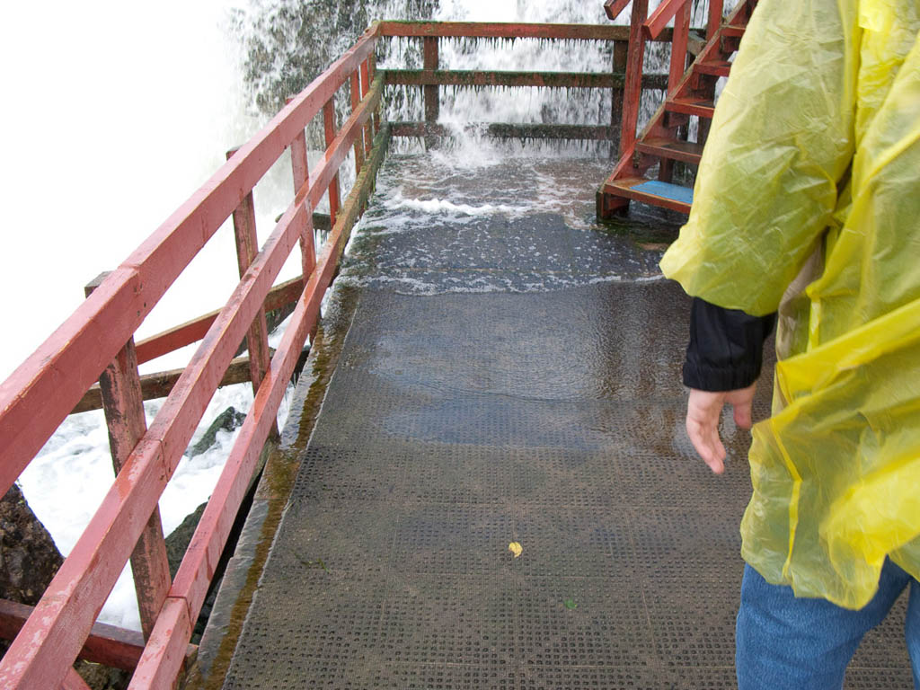 Water coming over platforms at Cave of the Winds