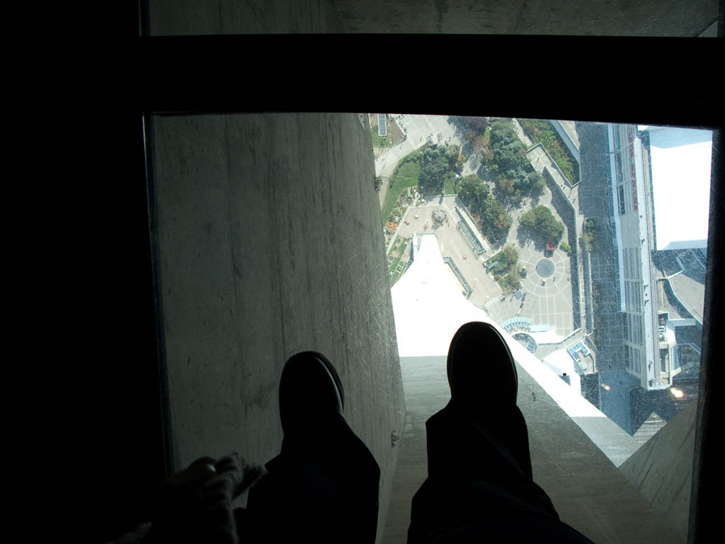 Standing on the glass floor at CN Tower