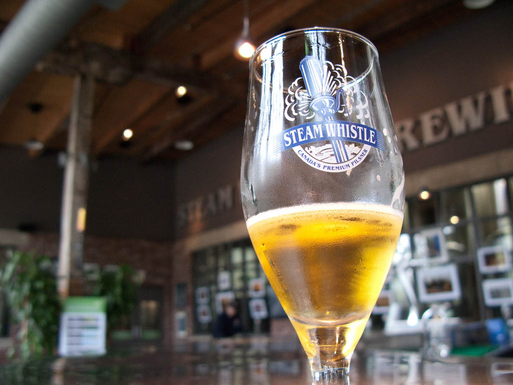 Tasting Steam Whistle Beer before tour