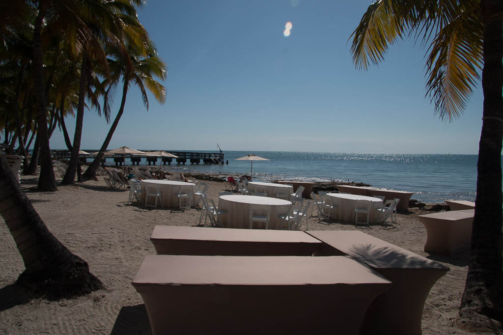 Table setup on beach at Casa Marina for event or wedding