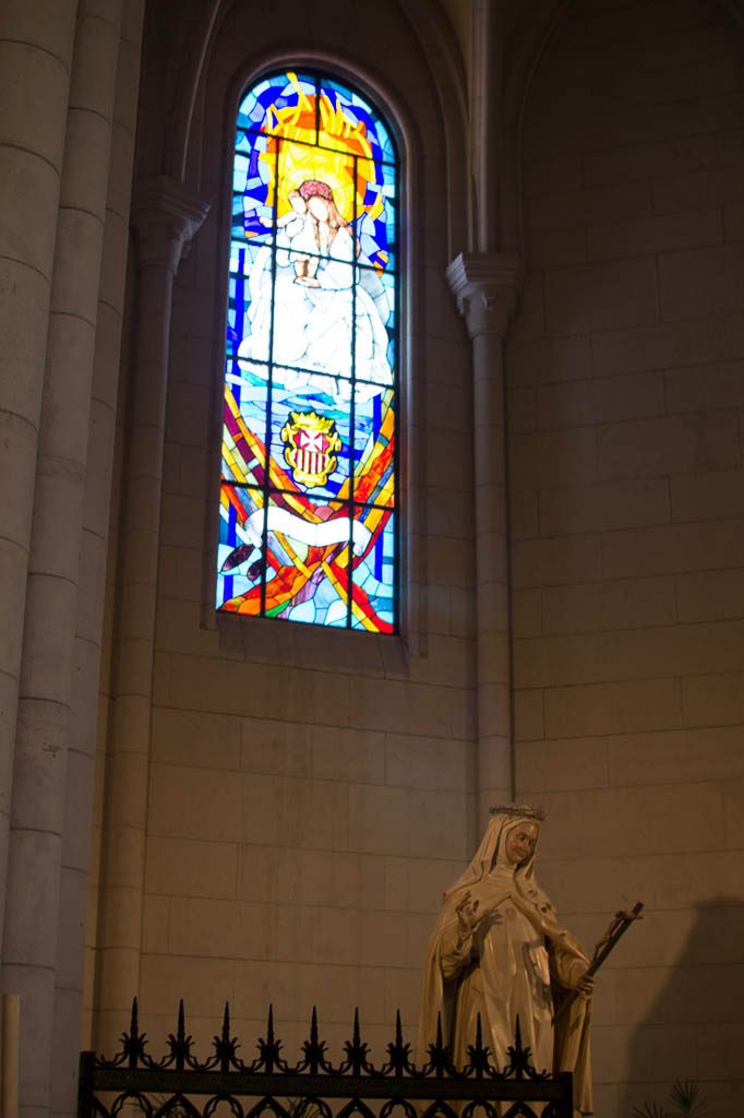 Stained glass window in Almudena Cathedral, Madrid