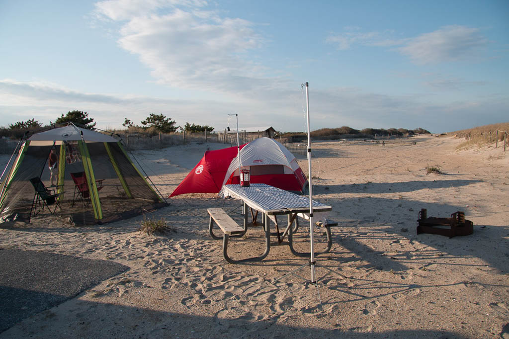 Campsite setup at Assateague State Park