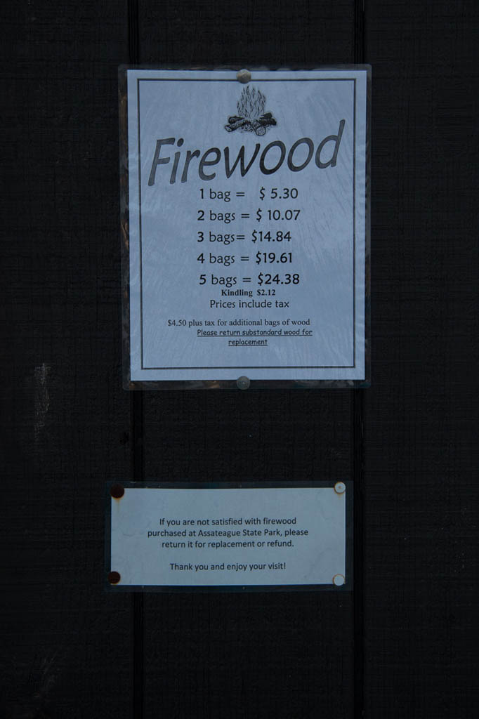Firewood prices at Assateague State Park
