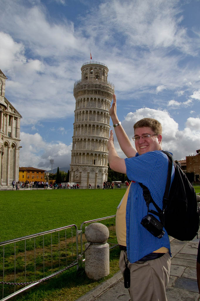 Ken holding up the Leaning Tower of Pisa