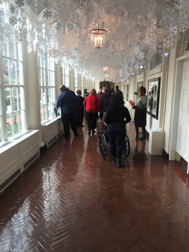 Snowflakes from ceiling on White House Christmas Tour