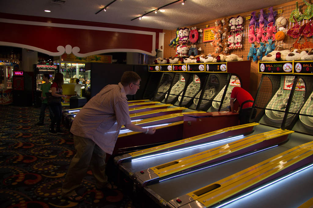 Playing skeeball at Circus Circus