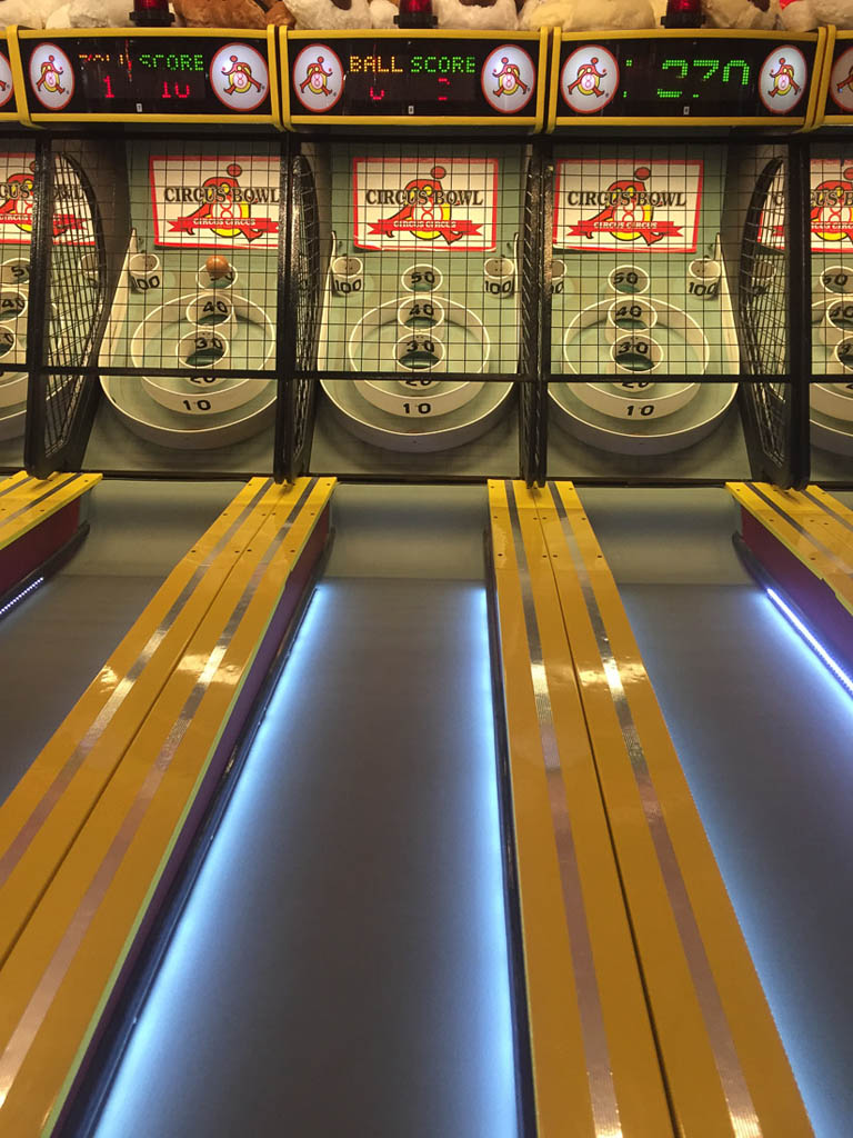 Playing skeeball at Circus Circus