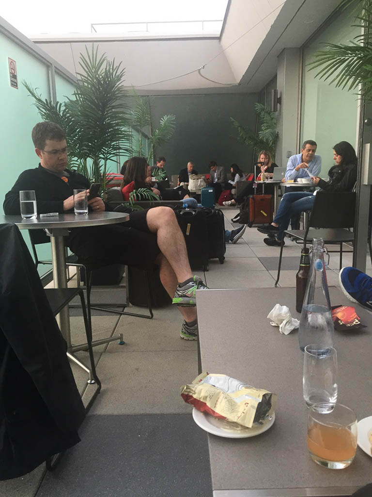 Outdoor seating area at British Airways business class lounge at JFK