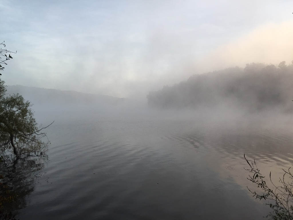 Foggy lake sunrise