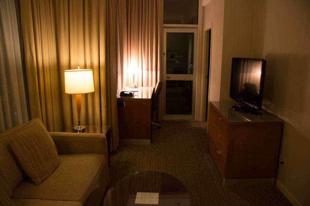 Living room in Deluxe Corner Suite at Westin Grand Vancouver