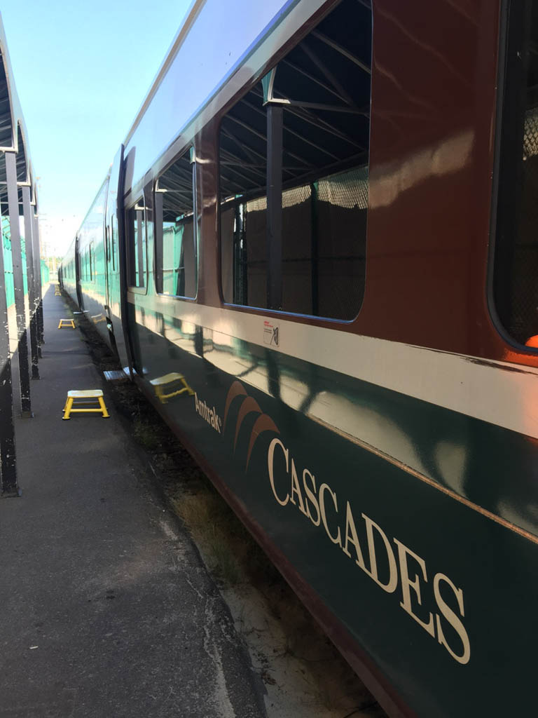Exterior of Amtrak Cascades Line from Vancouver to Seattle
