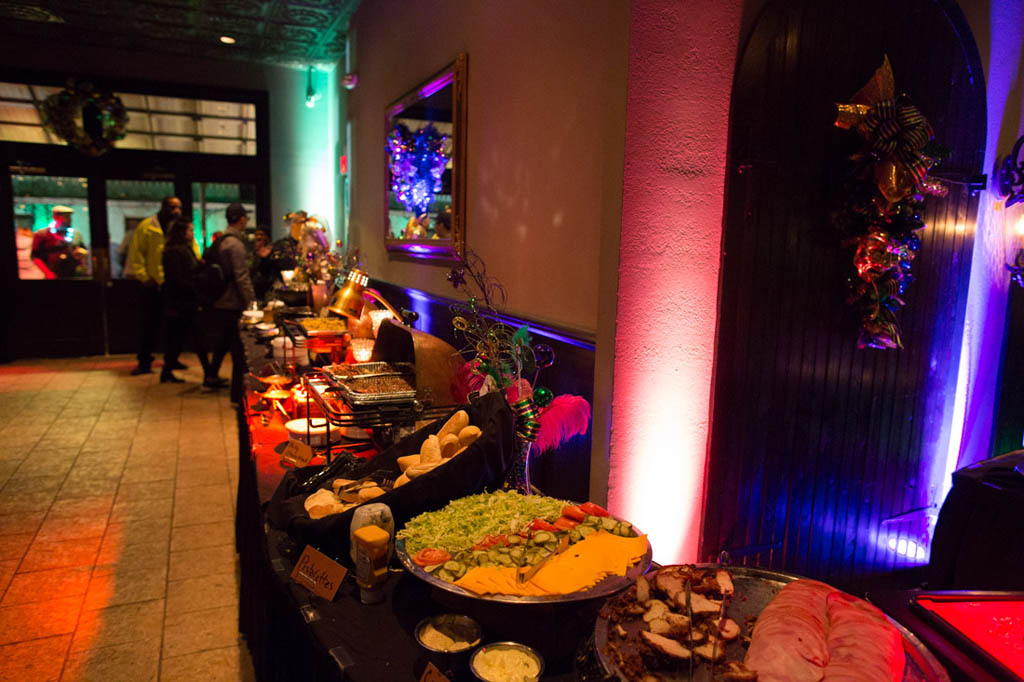 Food spread at Mardi Gras Party