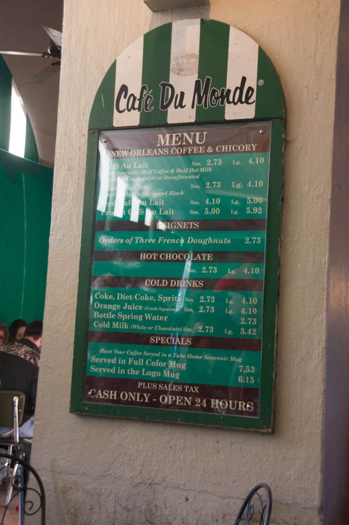 Menu board at Cafe du Monde