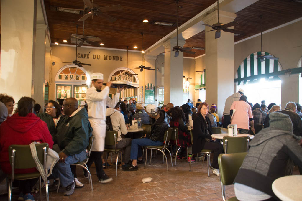 Cafe du Monde seating during Mardi Gras