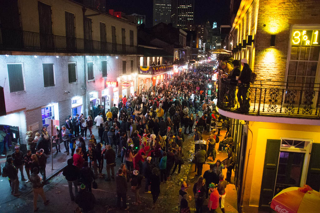View of Bourbon Street during Mardi Gras
