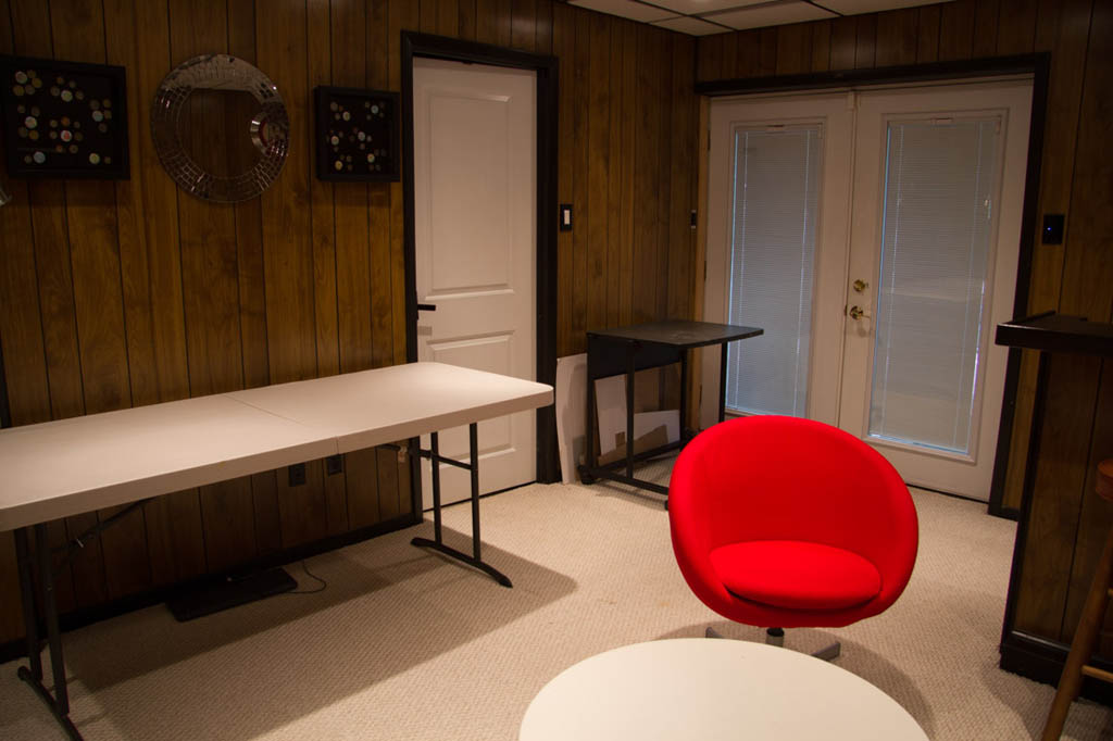 Folding table and black desk we used as workspaces before