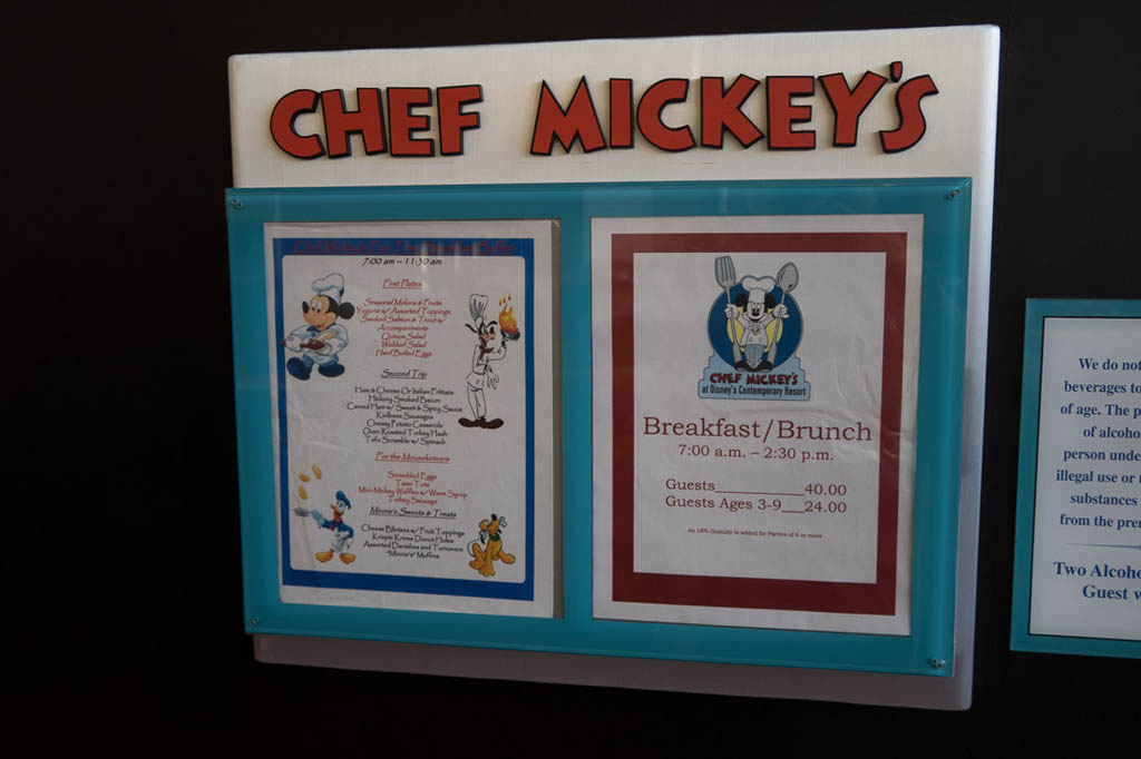 Menu at Chef Mickey’s