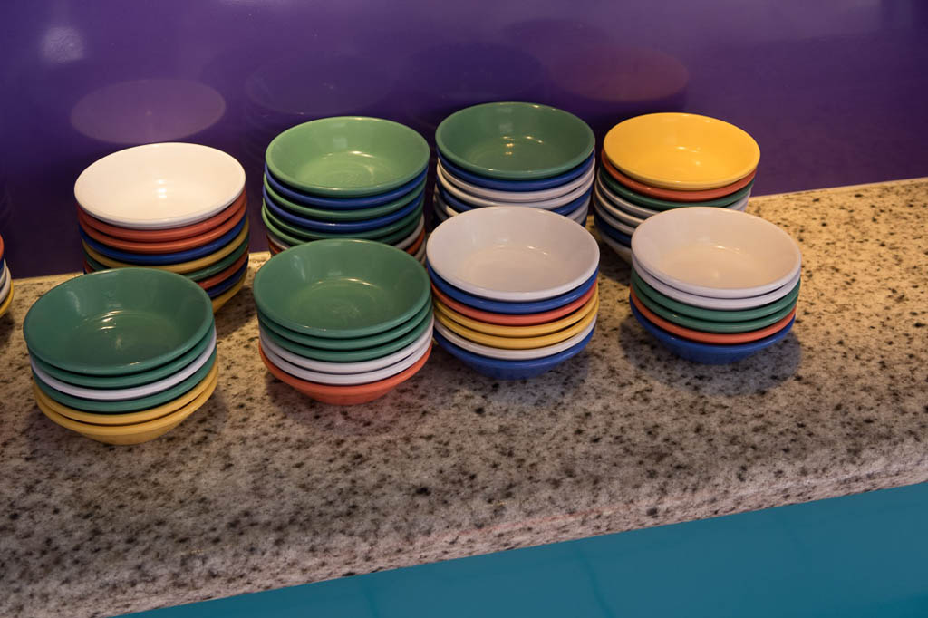 Colorful plates and bowls at Chef Mickey’s