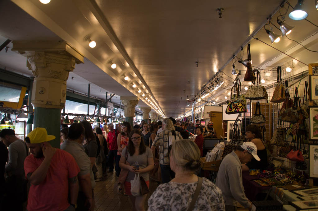 Crowds inside Pike Place Market