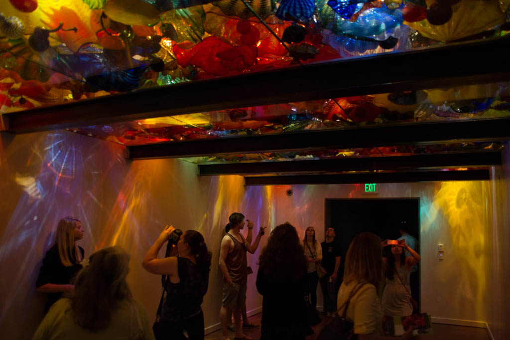 Glass ceiling exhibit at Chihuly museum in Seattle