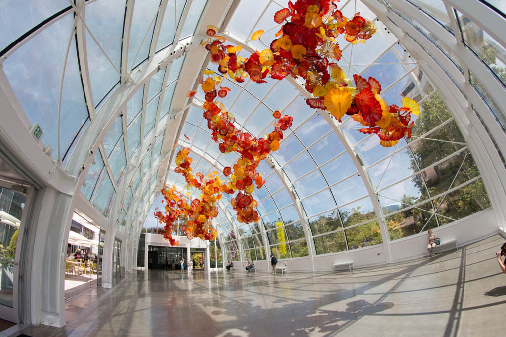 Wide angle shot of the Chihuly Glasshouse