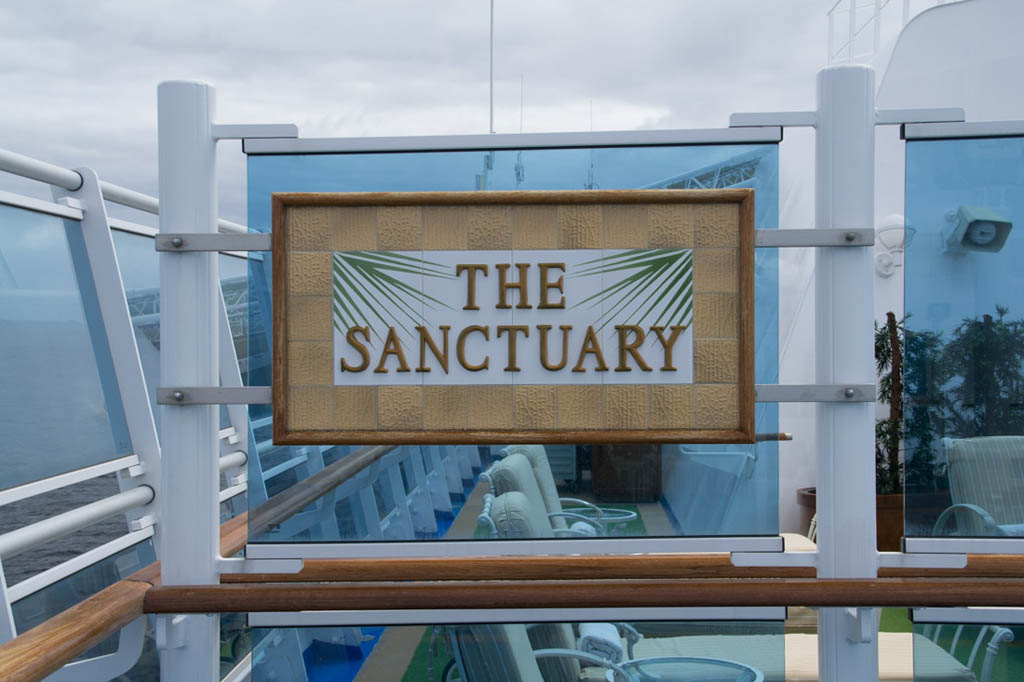 Entrance sign for The Sanctuary, the adult only pool on Ruby Princess