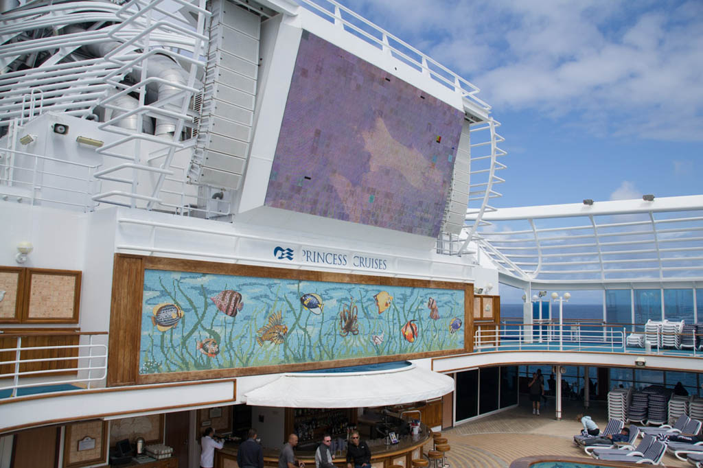 TV screen in pool area on Ruby Princess