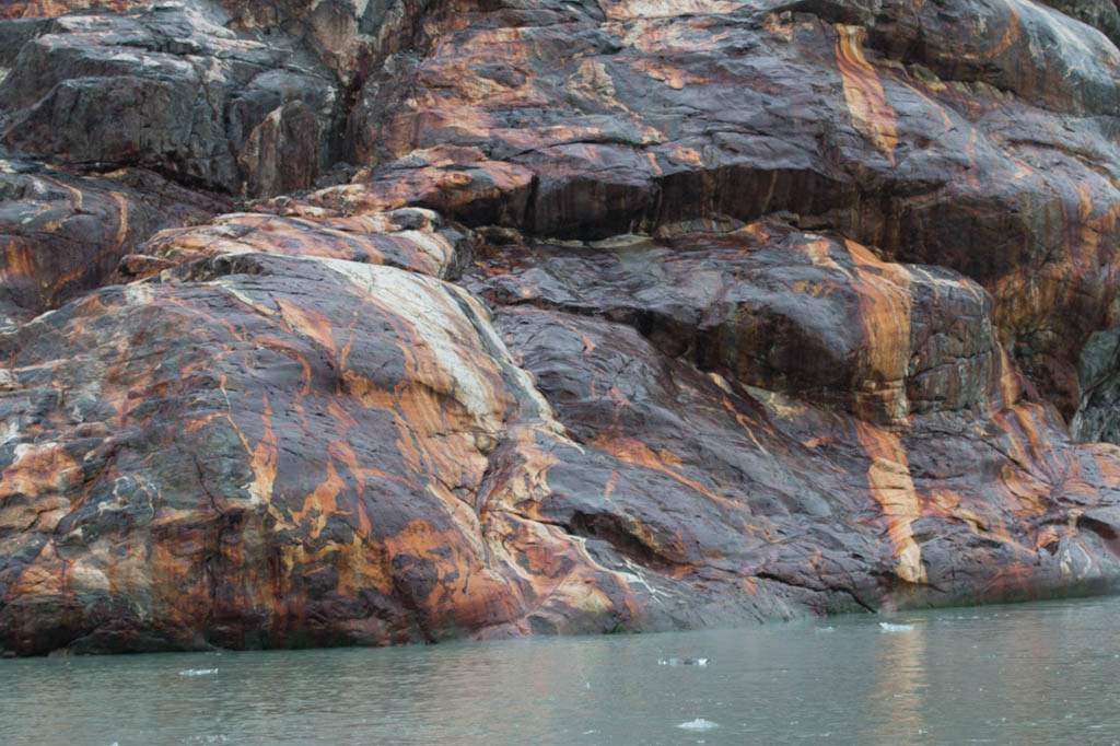 iron deposits on stone near glacier