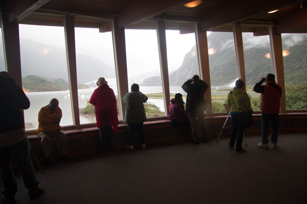 Mendenhall glacier view from inside the visitor’s center