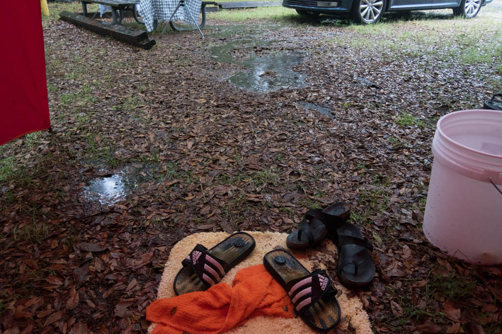 Rain and puddles at our campsite