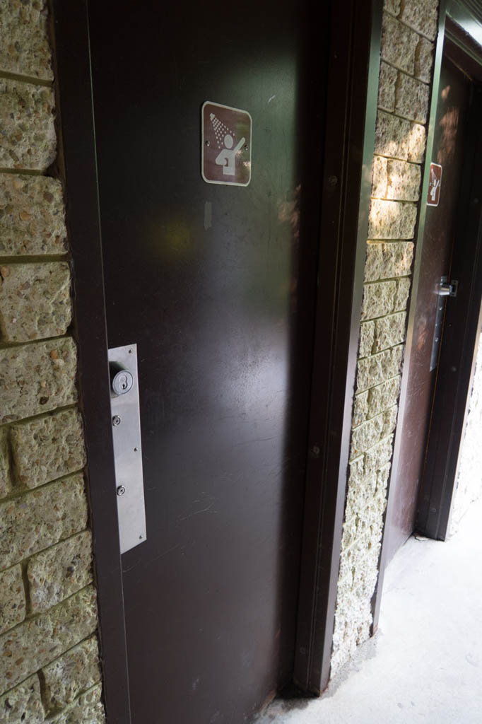 Door to shower stall at First Landing State Park