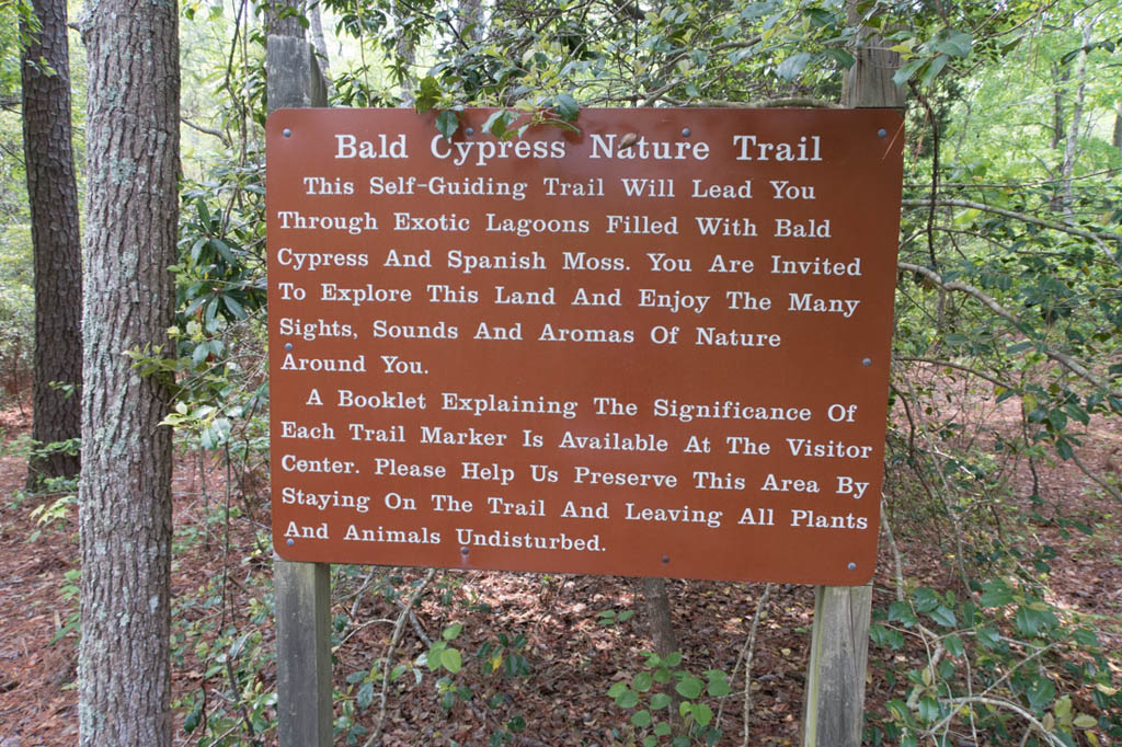 Sign for Bald Cypress trail at First Landing State Park