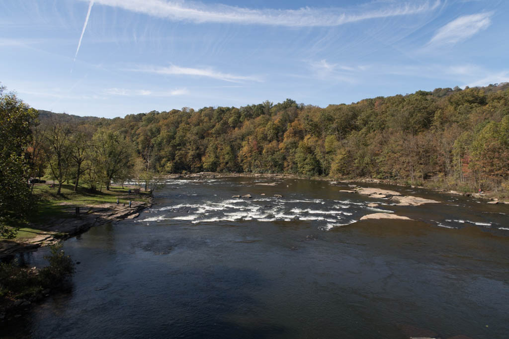 View of the Youghiogheny River from the pedestrian overpass at Ohiopyle