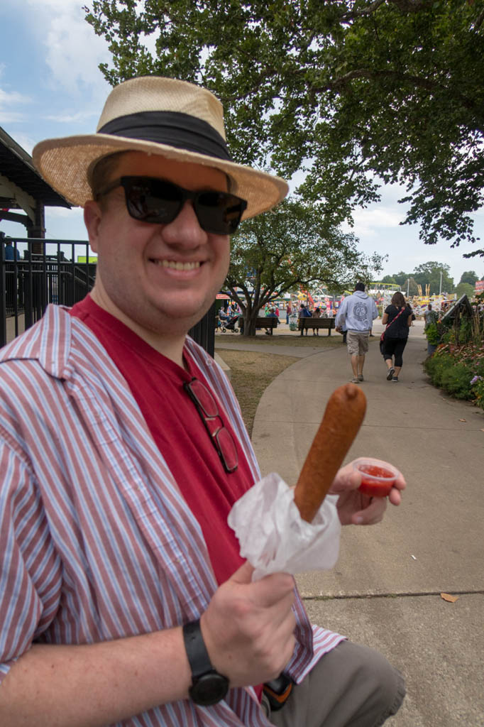 Eating a corn dog at the Iowa State Fair