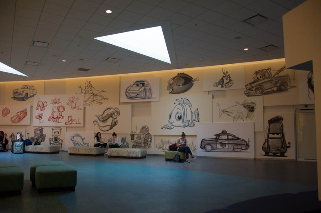 Sketches and drawings on wall at Art of Animation