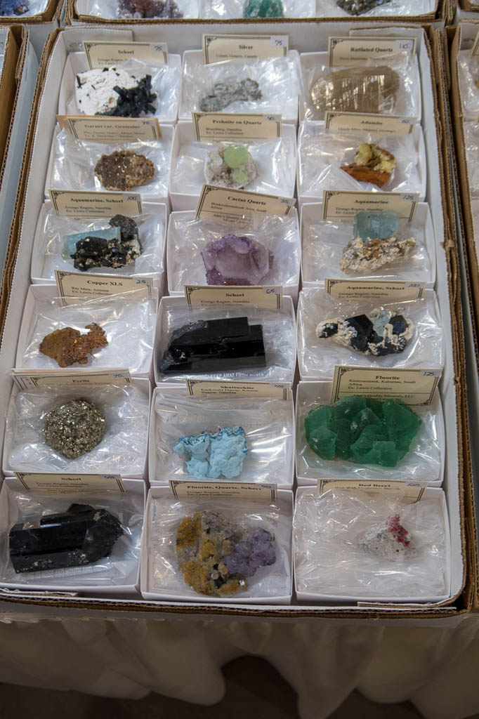 Gems and minerals for sale at Tucson Gem and Mineral show. 