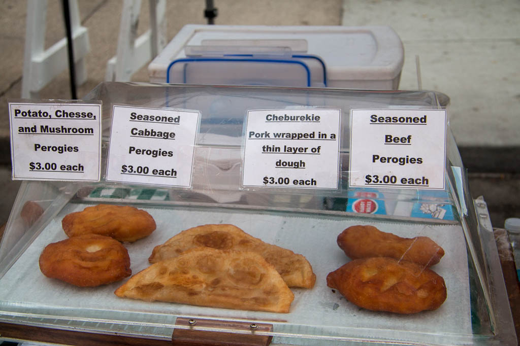 Pierogies and cheburekie at Des Moines Farmers Market