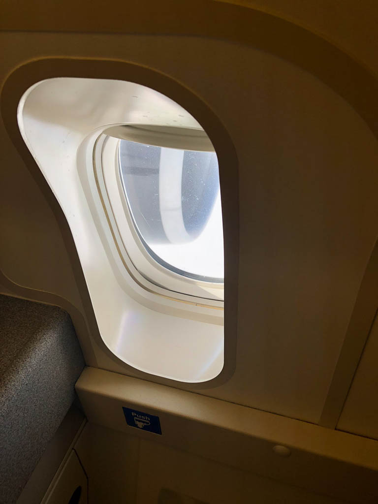 Window in bathroom on flight